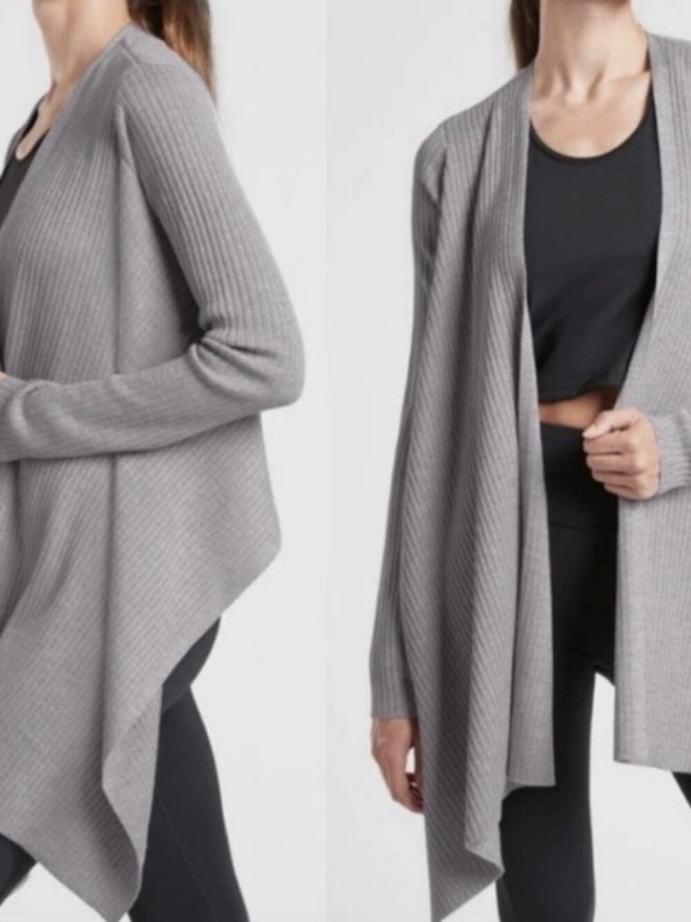 Athleta Solstice Wrap Gray Merino Wool Blend Athleisure Balletcore Yoga Sz S